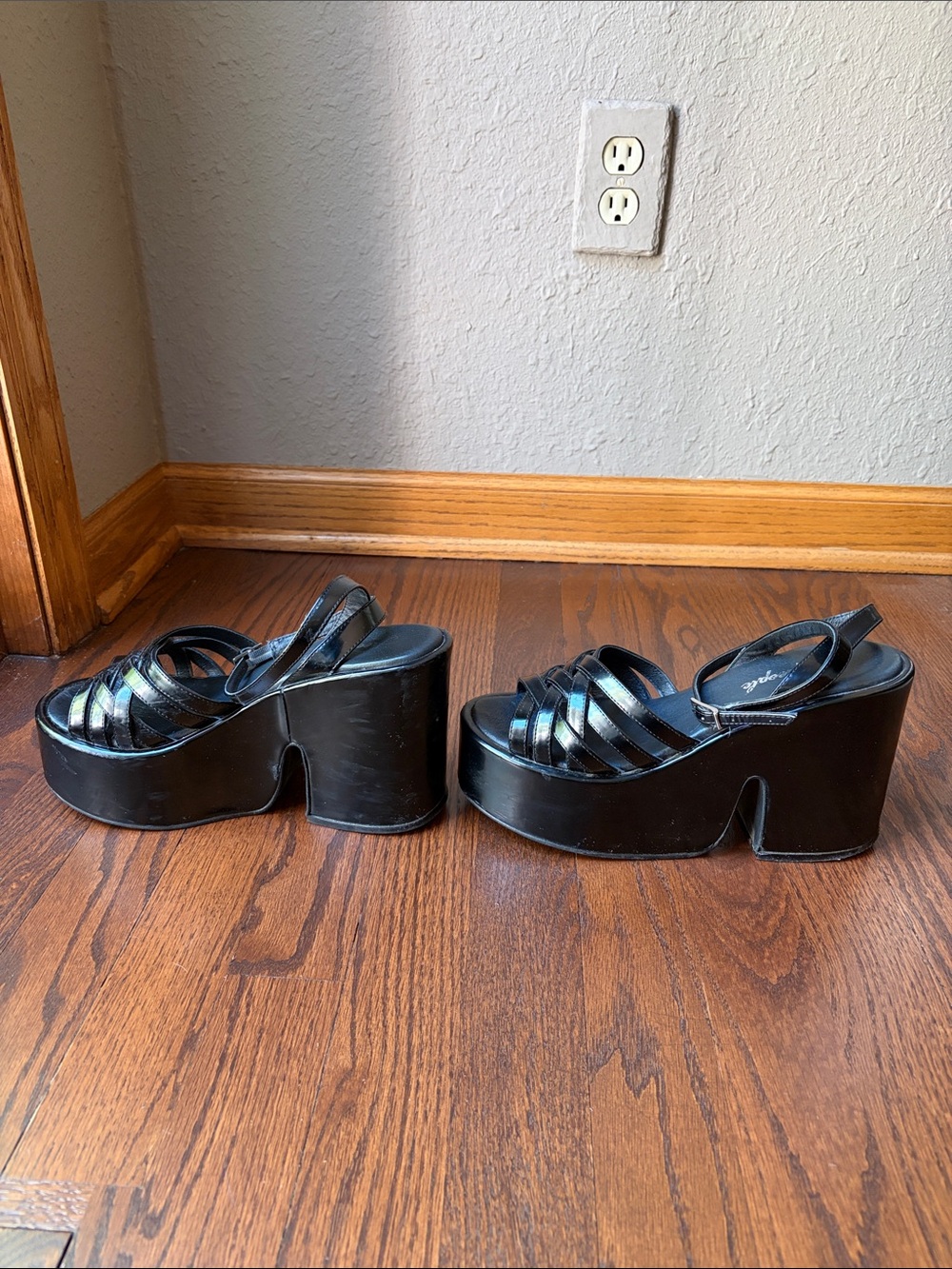 Free People Black Patent Platform Strappy Sandals